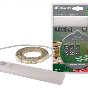Лента диодная 12В IP20  2.4Вт/м 3000К 2835 30LED/м 1м TDM комплект датчик 4хR3 (45)