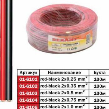 Кабель акустический 2х0.35 красно-черный Rexant (100/1000)