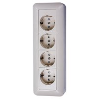 Розетка Прима 4-ОП с заземлением монтажная пластина шторки белый (22)