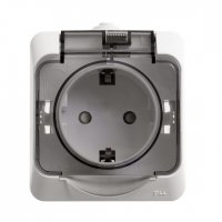 Розетка Этюд 1-ОП с заземлением шторки IP44 белый (12)