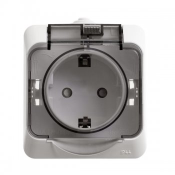 Розетка Этюд 1-ОП с заземлением шторки IP44 белый (12)