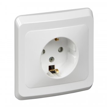 Розетка Этюд 1-СП с заземлением шторки белый (20)