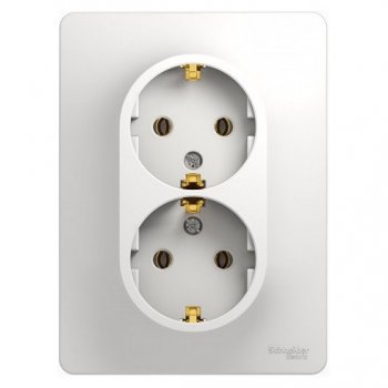 Розетка Glossa 2-ая с заземлением в сборе белый (10)