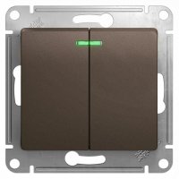 Механизм выключателя Glossa 2кл подсветка шоколад (20)