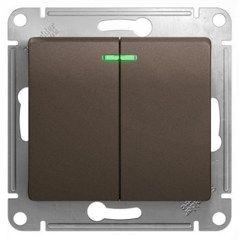 Механизм выключателя Glossa 2кл подсветка шоколад (20)