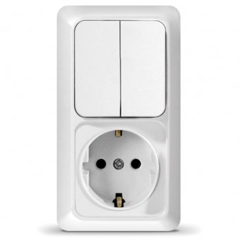 Блок Олимп вертикальный 2кл. + розетка с/з белый (5)