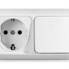 Блок Олимп горизонтальный 1кл. + розетка с/з белый (5/50)