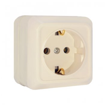 Розетка Олимп 1-ая с заземлением слоновая кость (10/100)