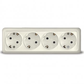Розетка Олимп 4-ая с заземлением слоновая кость (10/60)
