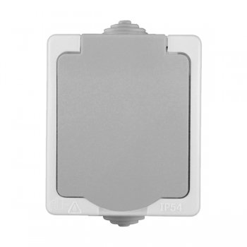 Pозетка Аллегро 1-ая серый с/з крышка IP54 (10)