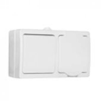 Блок Аллегро (выключатель 1кл. + розетка с/з) белый IP54 (5)