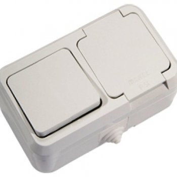 Блок Makel IP44 Выкл. 1ОП + Розетка 1ОП белый (6)