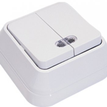 Выключатель Makel накладной 2 кл. белый подсветка (10/100)