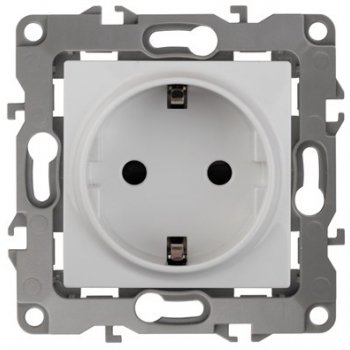 Механизм розетки Эра 12 1-ая с заземлением шторки белый (10)