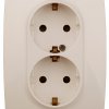 Розетка Эра 12 2-ая с заземлением шторки слоновая кость (6)
