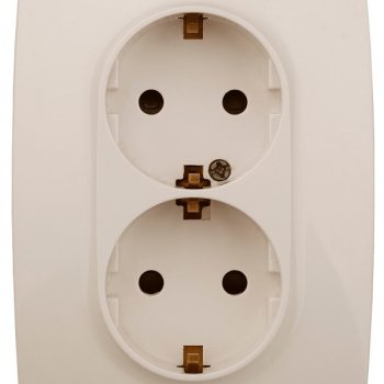 Розетка Эра 12 2-ая с заземлением шторки слоновая кость (6)