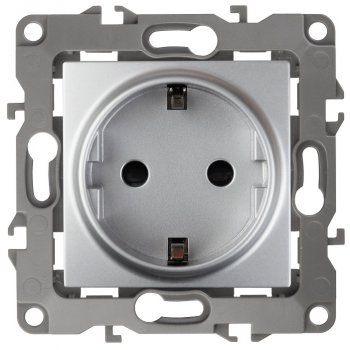 Механизм розетки Эра 12 1-ая с заземлением алюминий (10)