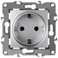 Механизм розетки Эра 12 1-ая с заземлением шторки алюминий (10)