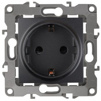 Механизм розетки Эра 12 1-ая с заземлением антрацит (10)