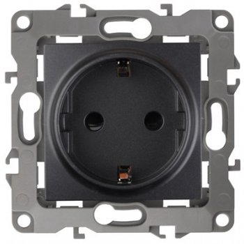 Механизм розетки Эра 12 1-ая с заземлением без лапок антрацит (10)