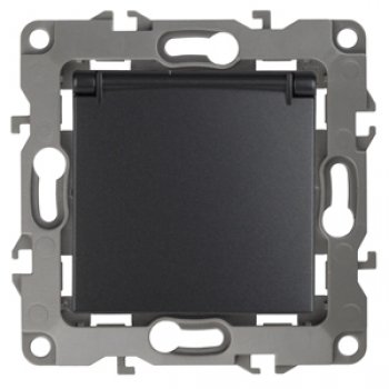 Механизм розетки Эра 12 1-ая с заземлением крышка антрацит (10)