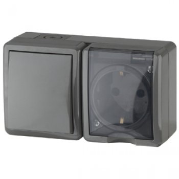 Блок Эра Эксперт 1кл+розетка IP54 с заземлением серый (8)