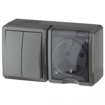 Блок Эра Эксперт 2кл+розетка IP54 с заземлением серый (8)