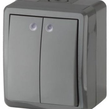 Выключатель Эра Эксперт 2кл IP54 подсветка серый (16)