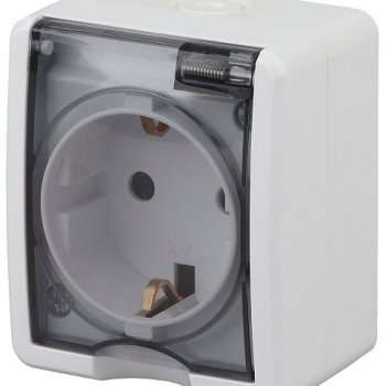Розетка Эра Эксперт 1-ая IP54 с заземлением шторки белый (16)