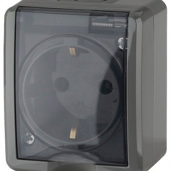 Розетка Эра Эксперт 1-ая IP54 с заземлением шторки серый (16)